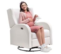 VEVOR Sillón Reclinable Electrónico y Deslizador Giratorio Ángulo Ajustable Blanco Roto Capacidad de Peso de 113,4KG Superficie de Poliéster Mecedora Reclinable para Sala de Estar, Dormitorio
