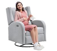 VEVOR Sillón Reclinable Electrónico y Deslizador Giratorio Ángulo Ajustable Gris Claro Capacidad de Peso de 113,4KG Superficie de Poliéster Mecedora Reclinable para Sala de Estar, Dormitorio