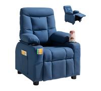 VEVOR Sillón Reclinable Infantil con Portavasos y Bolsillos Respaldo Ajustable de 107° a 126° Tejido de Poliéster Transpirable Marco de Madera para Sala de Estudio, Guardería, Sala de Juegos, Azul