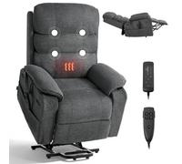 VEVOR Sillón Relax Reclinable Eléctrico, Sillón Reclinable Levantapersonas, con Reposapiés Calefacción Masaje Mando a Distancia Bolsillos Laterales, Tela Chenilla, para Salón Dormitorio, Gris Oscuro