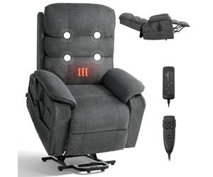 VEVOR Sillón Relax Reclinable Eléctrico, Sillón Reclinable Levantapersonas, con Reposapiés Calefacción Masaje Mando a Distancia Bolsillos Laterales, Tela Chenilla, para Salón Dormitorio, Gris Oscuro