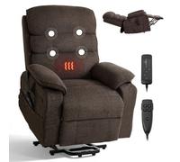 VEVOR Sillón Relax Reclinable Eléctrico, Sillón Relax de Masaje, con Reposapiés Calefacción Mando a Distancia Bolsillos Laterales de Almacenamiento, Tela Chenilla, para Salón Dormitorio, Color Marrón