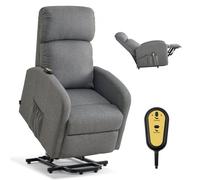 VEVOR Sillón Relax Reclinable Eléctrico, Sillón Relax Levantapersonas, Acolchado con Reposapiés Bolsillos Laterales de Almacenamiento, Control Remoto, Lino Textil, para Dormitorio Salón, Gris Claro