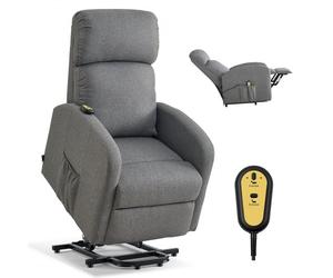 VEVOR Sillón Relax Reclinable Eléctrico, Sillón Relax Levantapersonas, Acolchado con Reposapiés Bolsillos Laterales de Almacenamiento, Control remoto, Lino Textil, para Dormitorio Salón, Gris Claro