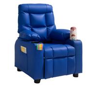 VEVOR Sillón Relax Reclinable para Niños, Sofá Infantil, Respaldo Ajustable de 107° a 126°, con 2 Portavasos 4 Bolsillos y Reposapiés, de Cuero Sintético, Butaca para Salón Lectura Siesta, Color Azul