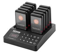 VEVOR Sistema de Buscapersonas para Restaurante Señal de Cola Inalámbrica Alcance de 400 m Pitido de Llamada de Cliente con Vibración e Intermitente 10 Zumbadores para Hospital, Cafeterías, Tiendas