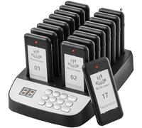 VEVOR Sistema de Buscapersonas para Restaurante Señal de Cola Inalámbrica Alcance de 500 m Zumbador de Llamada de Cliente con Vibración e Intermitente 16 Zumbadores para Restaurante, Cafetería, Tienda