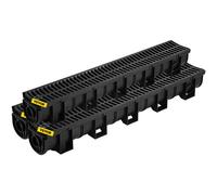 VEVOR Sistema de Drenaje de Zanja 15 x 13 x 100 cm 3 Piezas Kit de Drenaje para Canal de Entrada Rejilla de Plástico HDPE con 3 Tapas para Desagües de Jardín, Entradas de Vehículos, Piscinas