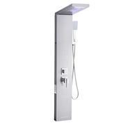 VEVOR Sistema de Ducha 5 en 1 con Panel Tipo Torre y Cabezal Tipo Cascada con Efecto Lluvia, LED, Columna de Ducha de Acero Inoxidable Cepillado, Grifo 5 Funciones, con Caño de Mano y de Bañera
