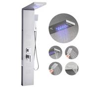 VEVOR Sistema de Ducha 5 en 1 con Panel Tipo Torre y Cabezal Tipo Cascada con Efecto Lluvia, LED, Columna de Ducha de Acero Inoxidable Cepillado, Grifo 5 Funciones, con Caño de Mano y de Bañera