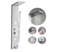 VEVOR Sistema de Ducha con Panel Tipo Torre y Cabezal Tipo Cascada, Acero Inoxidable, Grifo de 5 Funciones, con 2 Chorros Corporales, ducha de Mano y Caño de Bañera, 1345 x 200 x 460 mm, Plata