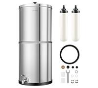 VEVOR Sistema de Filtración de Agua por Gravedad 11,36 L Acero Inoxidable, Reduce el Plomo y Hasta el 99% del Cloro, Con 2 Filtros de Carbón Cerámico, Con Grifo, Para Encimera, Para Hogar, Camping