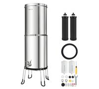 VEVOR Sistema de Filtración de Agua por Gravedad 12,3 L Acero Inoxidable, Reduce el Plomo y Hasta 99% del Cloro, Con 2 Filtros de Carbón y 2 Filtros Desfluorantes, Con Grifo y Soporte, Para Encimera