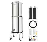 VEVOR Sistema de Filtración de Agua por Gravedad 12,3 L Acero Inoxidable, Reduce el Plomo y Hasta 99% del Cloro, Con 2 Filtros de Carbón y 2 Filtros Desfluorantes, Con Grifo y Soporte, Para Encimera