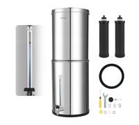 VEVOR Sistema de Filtración de Agua por Gravedad 12,3 L Nivel Visible, De Acero Inoxidable, Reduce Plomo y Hasta 99% del Cloro, Con 2 Filtros de Carbón, Con Grifo y Soporte, Para Hogar, Camping