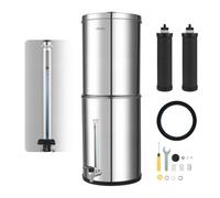 VEVOR Sistema de Filtración de Agua por Gravedad 12,3 L Nivel Visible, De Acero Inoxidable, Reduce Plomo y Hasta 99% del Cloro, Con 2 Filtros de Carbón, Con Grifo y Soporte, Para Hogar, Camping