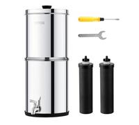 VEVOR Sistema de Filtración de Agua por Gravedad 5,5 L Filtro de Agua por Gravedad para Encimera Acero Inoxidable 304 Reduce Plomo y hasta 99% de Cloro con 2 Filtros de Carbón y Grifo para Hogar