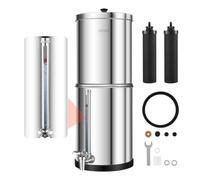 VEVOR Sistema de Filtración de Agua por Gravedad 5,68 L Nivel Visible, De Acero Inoxidable, Reduce Plomo y Hasta 99% del Cloro, Con 2 Filtros de Carbón, Con Grifo y Soporte, Para Hogar, Camping
