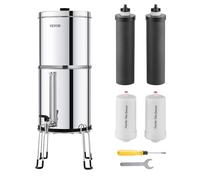 VEVOR Sistema de Filtración de Agua por Gravedad 7,5 L Sistema de Encimera Acero Inoxidable Reduce Plomo y hasta 99% de Cloro con 2 Filtros de Carbón Activado, 2 Filtros de Desfluoración, Grifo