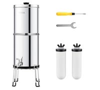 VEVOR Sistema de Filtración de Agua por Gravedad 8,5 L Acero Inoxidable 304 Filtro de Agua por Gravedad Reducción de Plomo y hasta 99% de Cloro con Filtros de Carbón y Cerámica, Grifo y Soporte