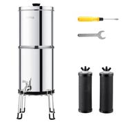VEVOR Sistema de Filtración de Agua por Gravedad 8,5 L Acero Inoxidable 304 Filtro de Agua por Gravedad Reducción de Plomo y hasta 99% de Cloro con 2 Filtros de Agua, Grifo y Soporte para Hogar