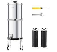 VEVOR Sistema de Filtración de Agua por Gravedad 8,5 L Acero Inoxidable 304 Filtro de Agua por Gravedad Reducción de Plomo y hasta 99% de Cloro con 2 Filtros de Agua, Grifo y Soporte para Hogar