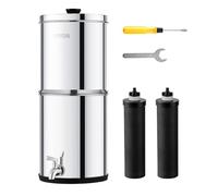 VEVOR Sistema de Filtración de Agua por Gravedad 8,5 L Filtro de Agua por Gravedad para Encimera Acero Inoxidable 304 Reduce Plomo y hasta 99% de Cloro con 2 Filtros de Carbón y Grifo para Hogar