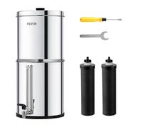 VEVOR Sistema de Filtración de Agua por Gravedad 8,5 L Sistema de Encimera Acero Inoxidable Reduce Plomo y hasta 99% de Cloro con 2 Filtros de Carbón y Grifo Nivel de Agua Visible para Camping