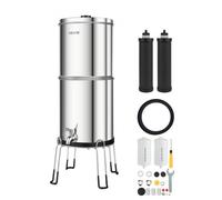 VEVOR Sistema de Filtración de Agua por Gravedad 8,52 L Acero Inoxidable, Reduce el Plomo y Hasta 99 % del Cloro, Con 2 Filtros de Carbón y 2 Filtros Desfluorantes, Con Grifo y Soporte, Para Encimera
