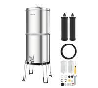 VEVOR Sistema de Filtración de Agua por Gravedad 8,52 L Acero Inoxidable, Reduce el Plomo y Hasta 99 % del Cloro, Con 2 Filtros de Carbón y 2 Filtros Desfluorantes, Con Grifo y Soporte, Para Encimera