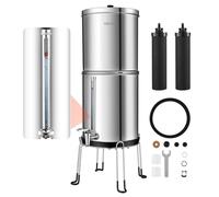 VEVOR Sistema de Filtración de Agua por Gravedad 8,52 L Nivel Visible, De Acero Inoxidable, Reduce el Plomo y Hasta el 99% del Cloro, Con 2 Filtros de Carbón, Con Grifo y Soporte, Para Hogar