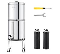 VEVOR Sistema de Filtración de Agua por Gravedad 8,5L Sistema de Encimera Acero Inoxidable Reduce Plomo y hasta 99% de Cloro con 2 Filtros de Carbón Membrana de Ultrafiltración Nivel de Agua Visible