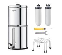VEVOR Sistema de Filtración de Agua por Gravedad 8,5L Sistema de Encimera Acero Inoxidable Reduce Plomo y hasta 99% de Cloro con Filtros de Carbón y Cerámica Grifo Nivel de Agua Visible para Camping