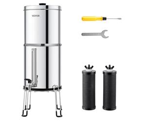 VEVOR Sistema de Filtración de Agua por Gravedad 8,5L Sistema de Encimera Acero Inoxidable Reduce Plomo y hasta 99% de Cloro con 2 Filtros de Carbón Membrana de Ultrafiltración Nivel de Agua Visible