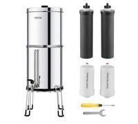 VEVOR Sistema de Filtración de Agua por Gravedad 7,5 L Sistema de Encimera Acero Inoxidable Reduce Plomo y hasta 99% de Cloro con 2 Filtros de Carbón Activado, 2 Filtros de Desfluoración, Grifo