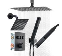 VEVOR Sistema de Grifería, con Ducha de Lluvia de 30 cm, Cabezal de Pared de 15 cm, Ducha de Mano 2 en 1, Cabezal de Lluvia Doble Giratorio, Kit de Embellecedor de Válvula de Latón, Negro Mate