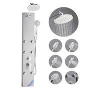 VEVOR Sistema de Torre de Panel de Ducha con Cabezal Tipo Lluvia, Acero Inoxidable, Grifo 3 Funciones, para Montaje en Pared con 6 Chorros Corporales y Ducha de Mano, 1240 x 200 x 450 mm, Plata
