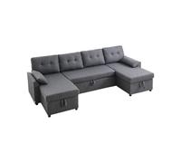 VEVOR Sofá Cama en Forma de U, Sofá Cama Convertible 287 x 145 x 91 cm con 2 Bolsillos Laterales, 2 Almohadas y Chaise Longue Doble, Extraíble de 6 Plazas para Salón o Apartamento, Color Gris