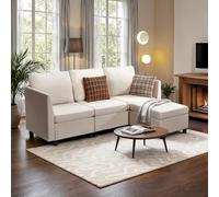 VEVOR Sofá Cama Esquinero, con Almacenamiento Oculto, Sofá con Otomana y Espuma de Alta Resiliencia, Tapizado 3 Plazas, con Estructura de Madera Maciza para Salón y Dormitorio, Color Blanco Crema