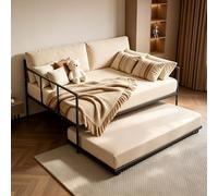 VEVOR Sofá Cama Metálica con Cama Extraíble Tamaño Doble Cama de Día Negro | 2 en 1 Multiusos para Dormitorio, Salón, Habitación para Huéspedes, Carga de 180 kg, Móvil con 4 Ruedas, Esquina Redondeada