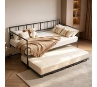 VEVOR Sofá Cama Metálica con Cama Extraíble Tamaño Individual 2 en 1 Negro | Mueble para Dormitorio, Salón, Habitación para Huéspedes, Capacidad de Carga 180 kg, Móvil con 4 Ruedas, Soporte de Metal