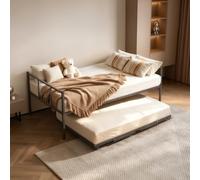 VEVOR Sofá Cama Metálica con Cama Extraíble Tamaño Individual Cama de Día | 2 en 1 Multifuncional para Dormitorio, Sala de Estar, Habitación para Huéspedes, Capacidad de Carga 180 kg, con 4 Ruedas