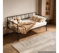 VEVOR Sofá Cama Metálica Tamaño Individual Cama de Día Carga 180 kg Negro | Mueble para Sala de Estar, Dormitorio, Habitación de Niños, Esquina Redondeada, con Respaldo, Kit de Accesorios de Montaje