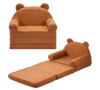 VEVOR Sofá Infantil 2 en 1, Convertible en Tumbona, Sofá Cama Plegable y Suave de Esponja 28D y Felpa de Peluche en Forma de Oso con Reposabrazos para Lectura o Juegos para Niños, Talla M, Marrón