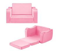 VEVOR Sofá Infantil 2 en 1, Convertible en Tumbona, Sofá Cama Plegable y Suave de Esponja 28D y Pelo Corto con Reposabrazos, Ideal para Jugar o Descansar Cómodamente para Niños, Talla M, Rosa