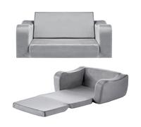 VEVOR Sofá Infantil 2 en 1, Convertible en Tumbona, Sofá Cama Plegable y Suave de Esponja 28D y Pelo Corto con Reposabrazos, Ideal para Jugar o Descansar Cómodamente para Niños, Talla L, Gris
