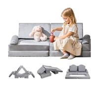 VEVOR Sofá Modular para Niños, Sofá Convertible Seccional de Esponja 28D y Pelo Corto con Reposabrazos, Combinación Creativa DIY para Sala de Juegos, Sala de Estar para Niños, 10 Piezas, Gris