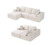 VEVOR Sofá Modular Seccional en Forma de L 2650 x 1650 x 570 mm, Sofá Seccional Nube con Esponja de Alto Rebote y Densidad, Sofá de Pana Tapizado con Cojín para Sala de Estar, Apartamento, Beige