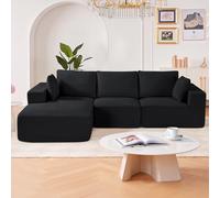 VEVOR Sofá Modular Seccional en Forma de L 2650 x 1650 x 570 mm, Sofá Seccional Nube con Esponja de Alto Rebote y Densidad, Sofá de Pana Tapizado con Cojín para Sala de Estar, Apartamento, Negro