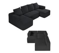 VEVOR Sofá Modular Seccional en Forma de U 2560 x 1260 x 570 mm, Sofá Seccional Nube con Esponja de Alto Rebote y Densidad, Sofá de Pana Tapizado con Cojín para Sala de Estar, Apartamento, Negro
